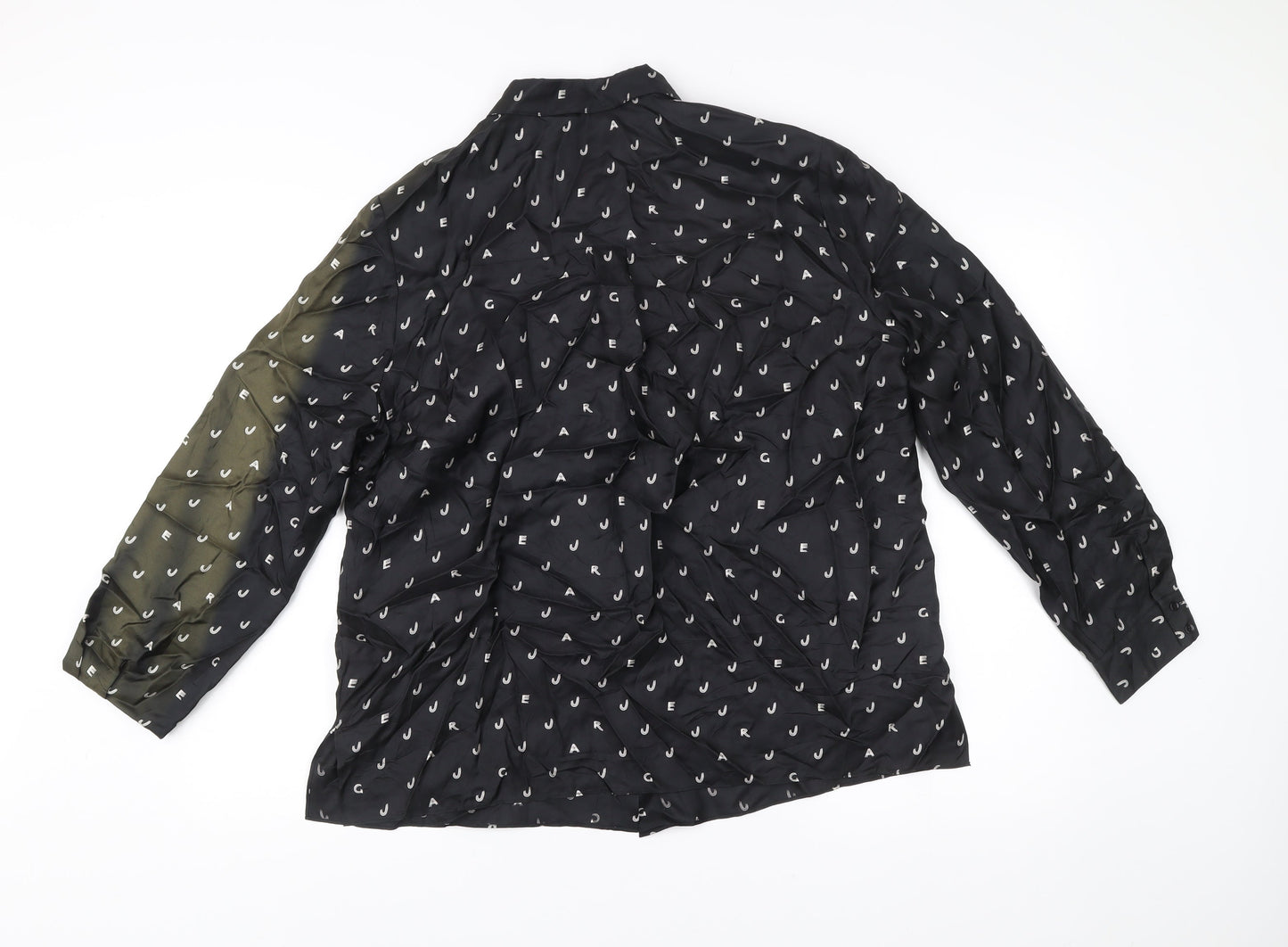 Jaeger Women’s Black Silk Button-Up Shirt Size 16 Long Sleeve