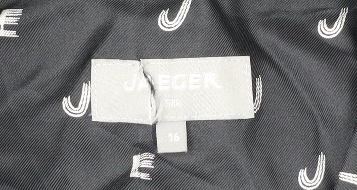 Jaeger Women’s Black Silk Button-Up Shirt Size 16 Long Sleeve