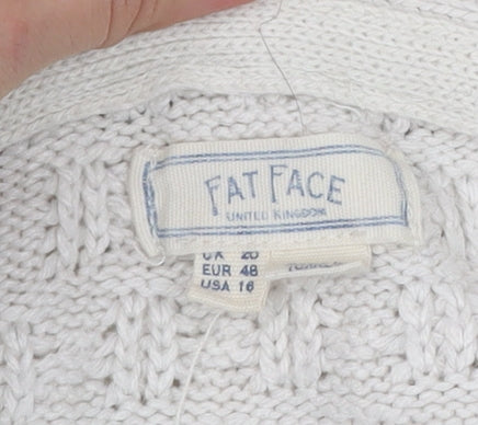 Fat Face Women’s White Size 20 Open Knit Long Sleeve Cardigan
