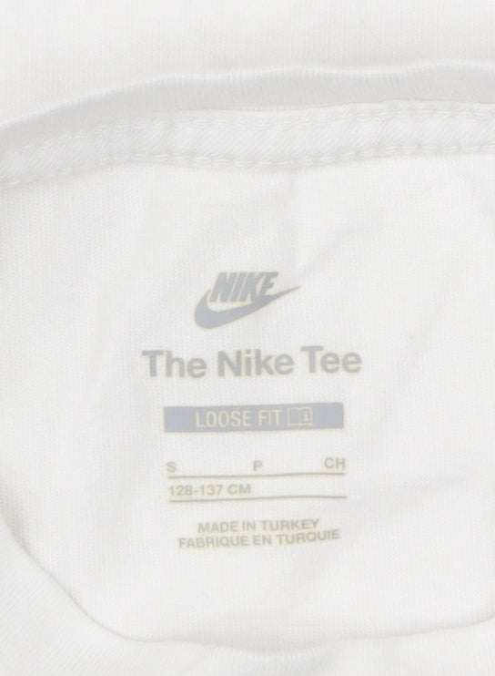 Nike Womens White Embroidered Floral Swoosh Loose Fit T-Shirt Size S