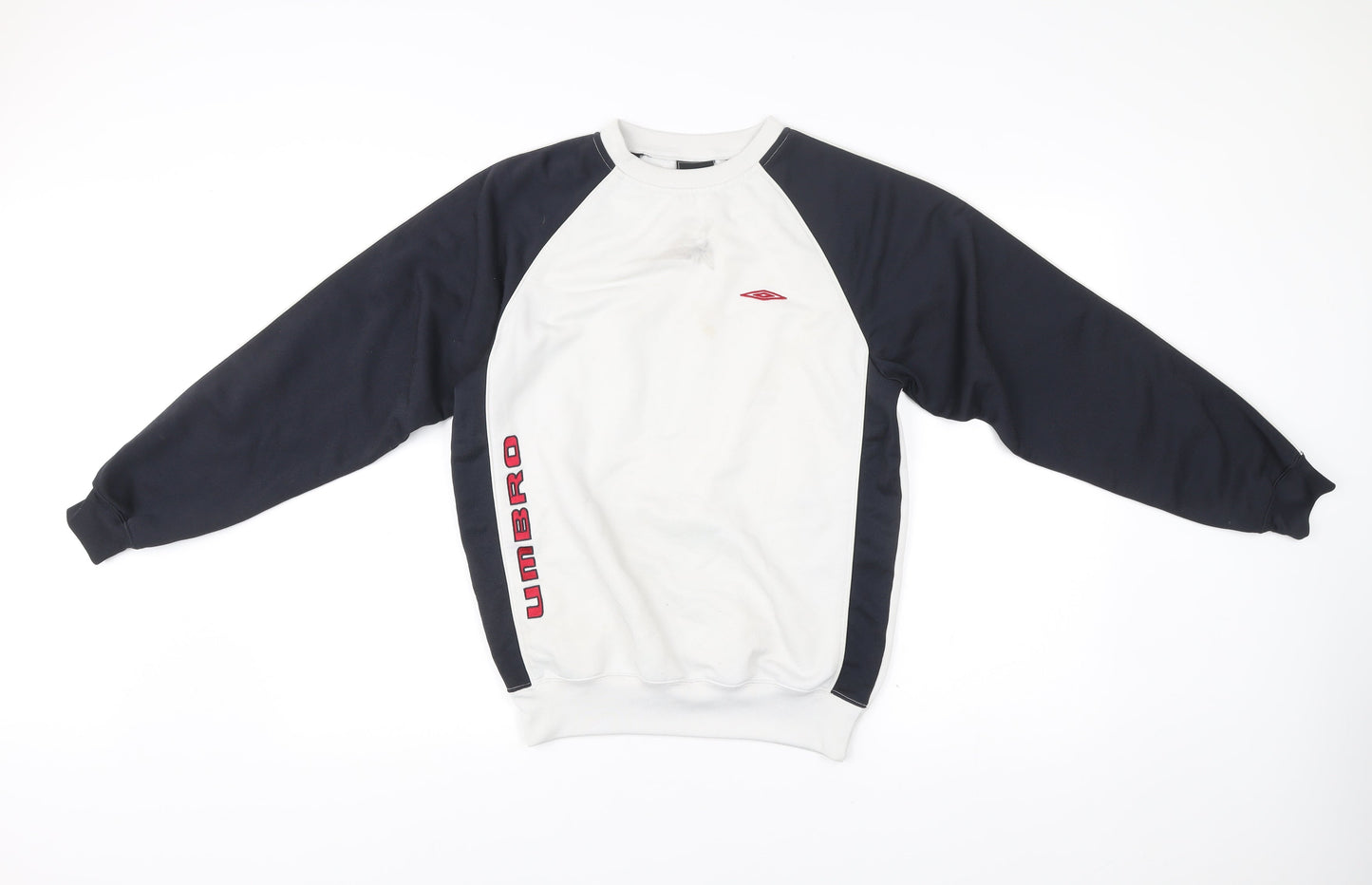 Umbro Mens White Black Sweatshirt L Crew Neck Pullover Sports Logo