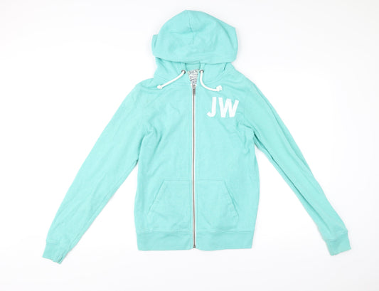 Jack Wills Women’s Blue Full Zip Hoodie Size 10 Logo Graphic