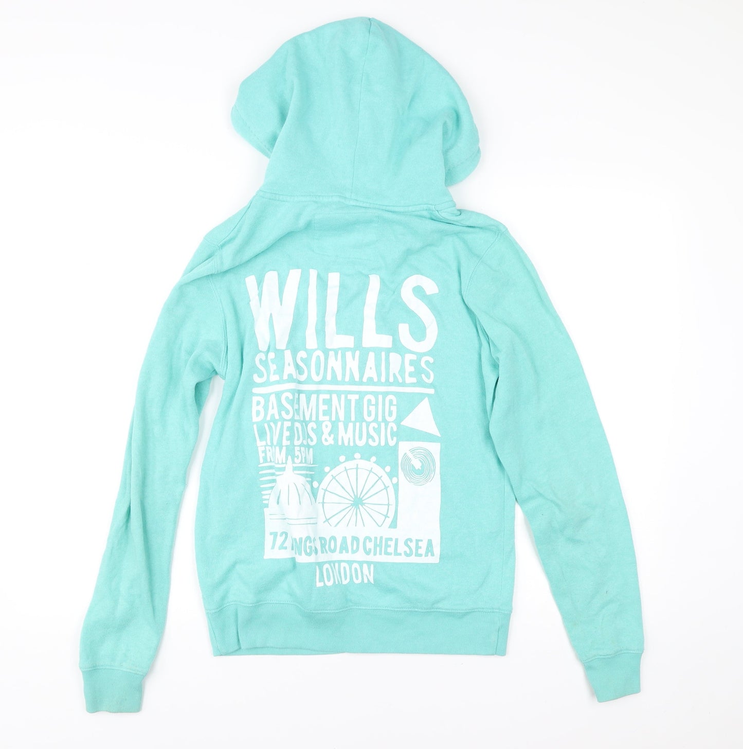 Jack Wills Women’s Blue Full Zip Hoodie Size 10 Logo Graphic