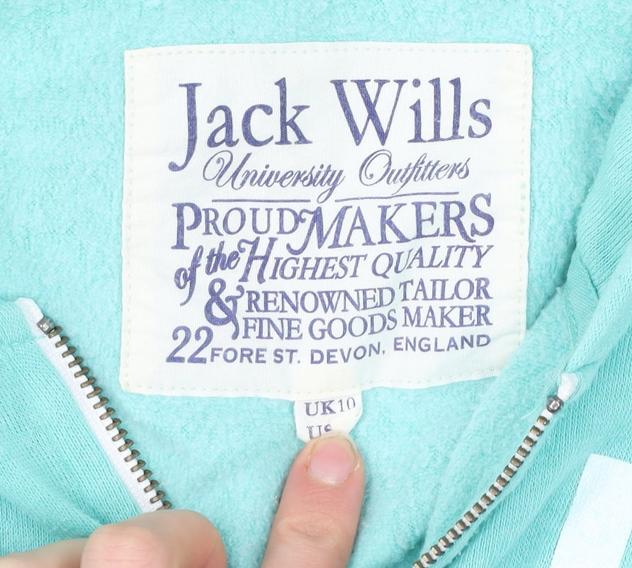 Jack Wills Women’s Blue Full Zip Hoodie Size 10 Logo Graphic