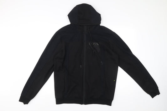 Hugo Boss Men’s Black Full Zip Hoodie Size L Cotton Logo Hooded Sweatshirt