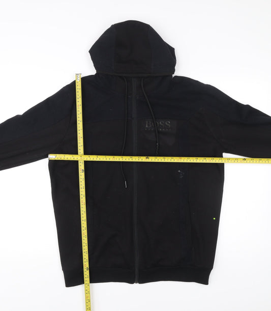Hugo Boss Men’s Black Full Zip Hoodie Size L Cotton Logo Hooded Sweatshirt