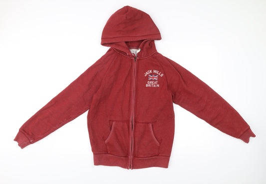 Jack Wills Men’s Red Full Zip Hoodie Size S Cotton Blend