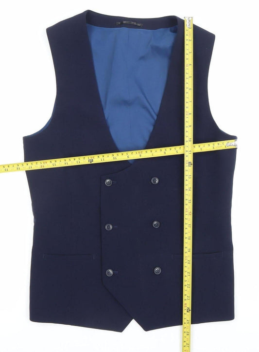 ONESIX5IVE Men's Blue Slim Fit Double-Breasted Waistcoat 36L