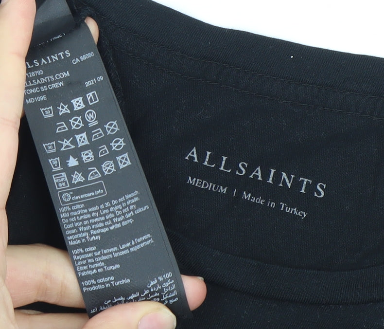 AllSaints Men’s Black Medium Tonic Crew Neck Cotton T-Shirt