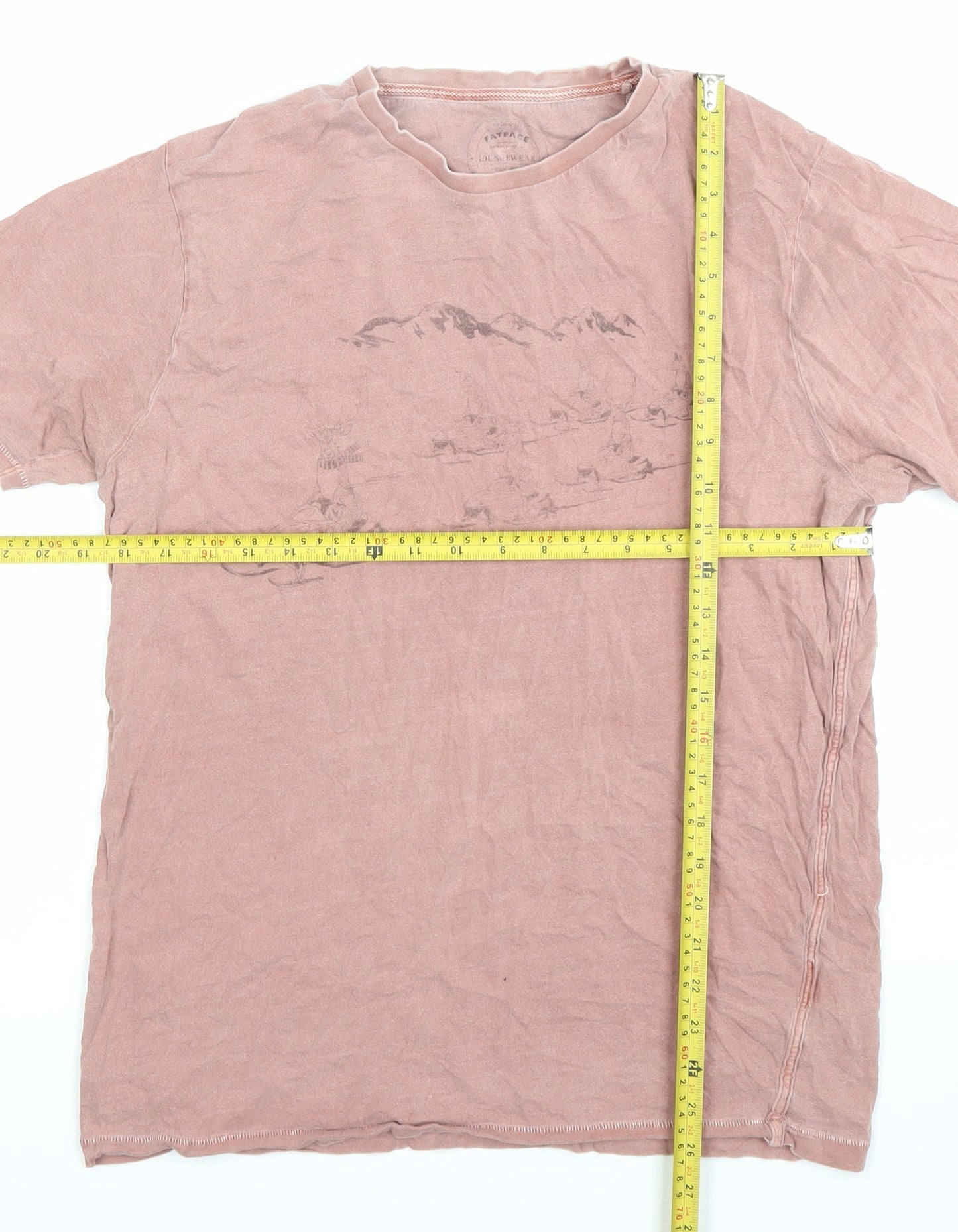 FatFace Men’s Pink Graphic Print T-Shirt Size L Cotton Crew Neck