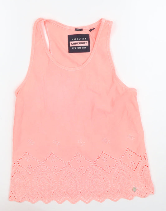 Superdry Women Pink XS Embroidered Cotton Tank Top