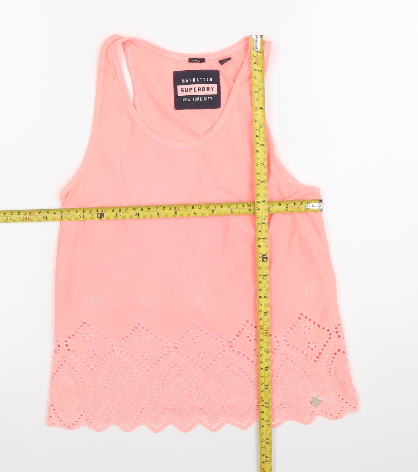Superdry Women Pink XS Embroidered Cotton Tank Top