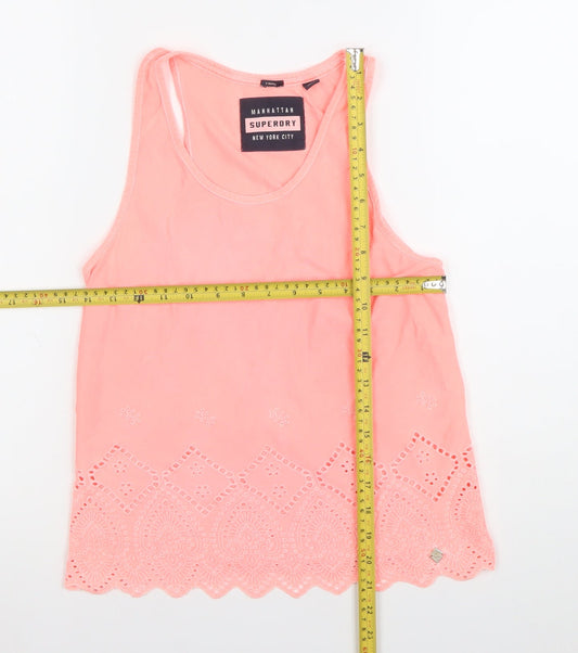 Superdry Women Pink XS Embroidered Cotton Tank Top