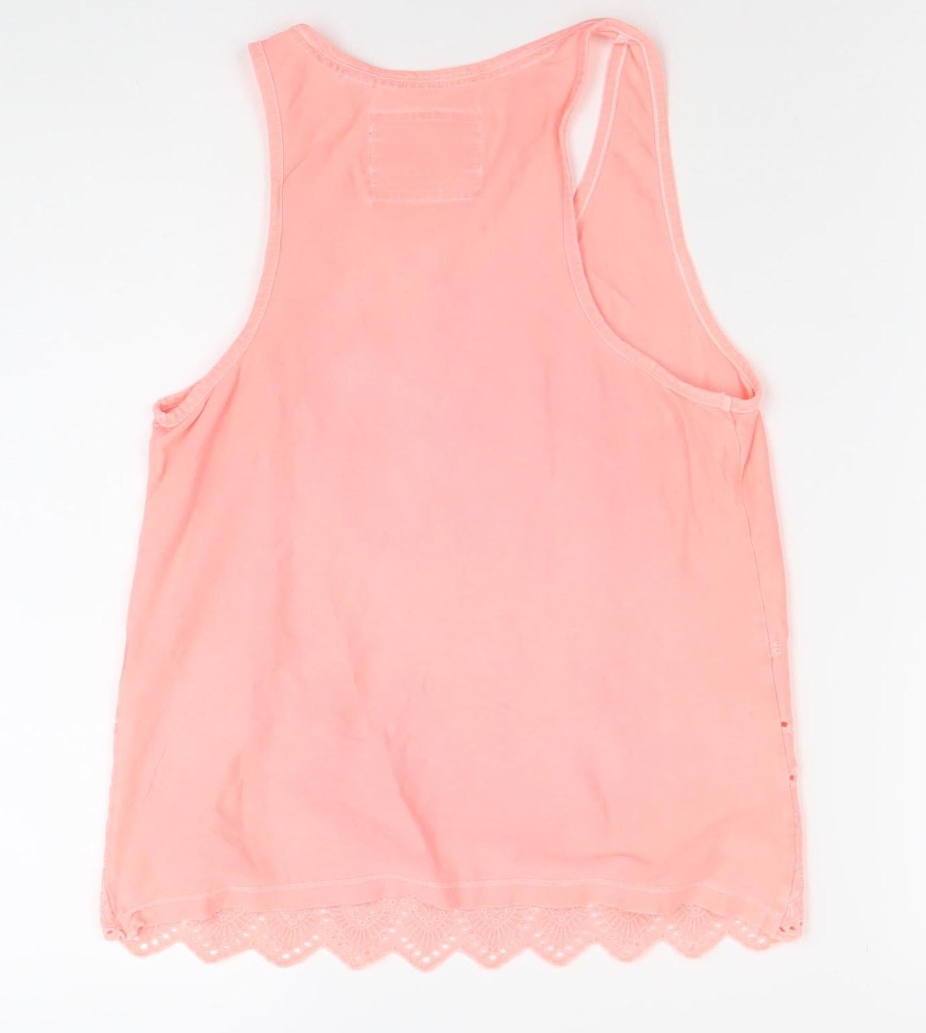 Superdry Women Pink XS Embroidered Cotton Tank Top