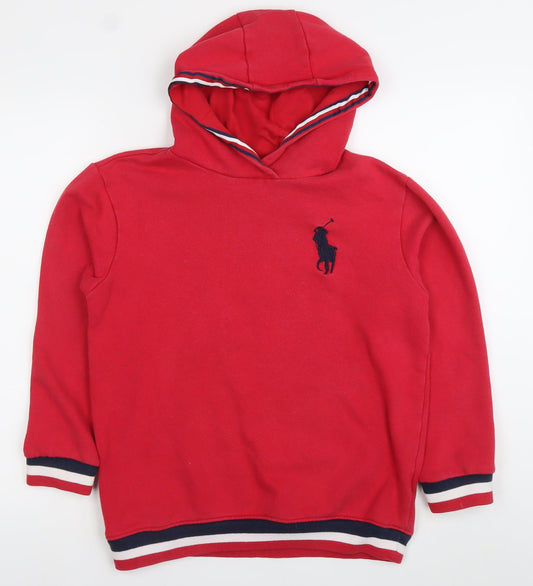 Ralph Lauren Boys Red Pullover Hoodie 16 Years Logo Cotton Blend