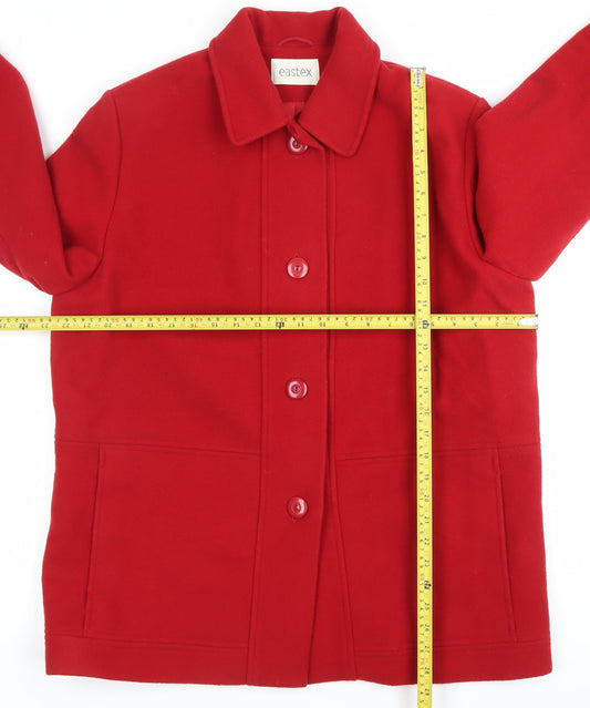 Eastex Womens Red Wool Coat UK 14 Button Front Mid-Length Overcoat