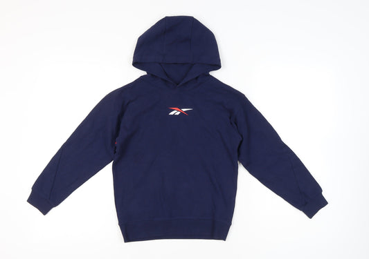 Reebok Boys Blue Pullover Hoodie Age 10-11 Years Cotton Logo Sportswear