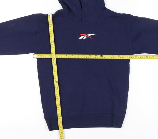 Reebok Boys Blue Pullover Hoodie Age 10-11 Years Cotton Logo Sportswear