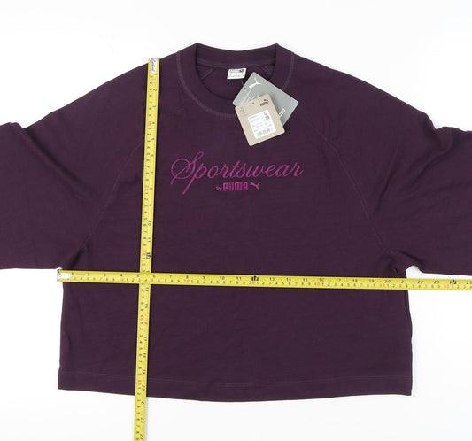 Puma Womens Purple Cropped T-Shirt M Raglan Sleeve Casual Sportswear