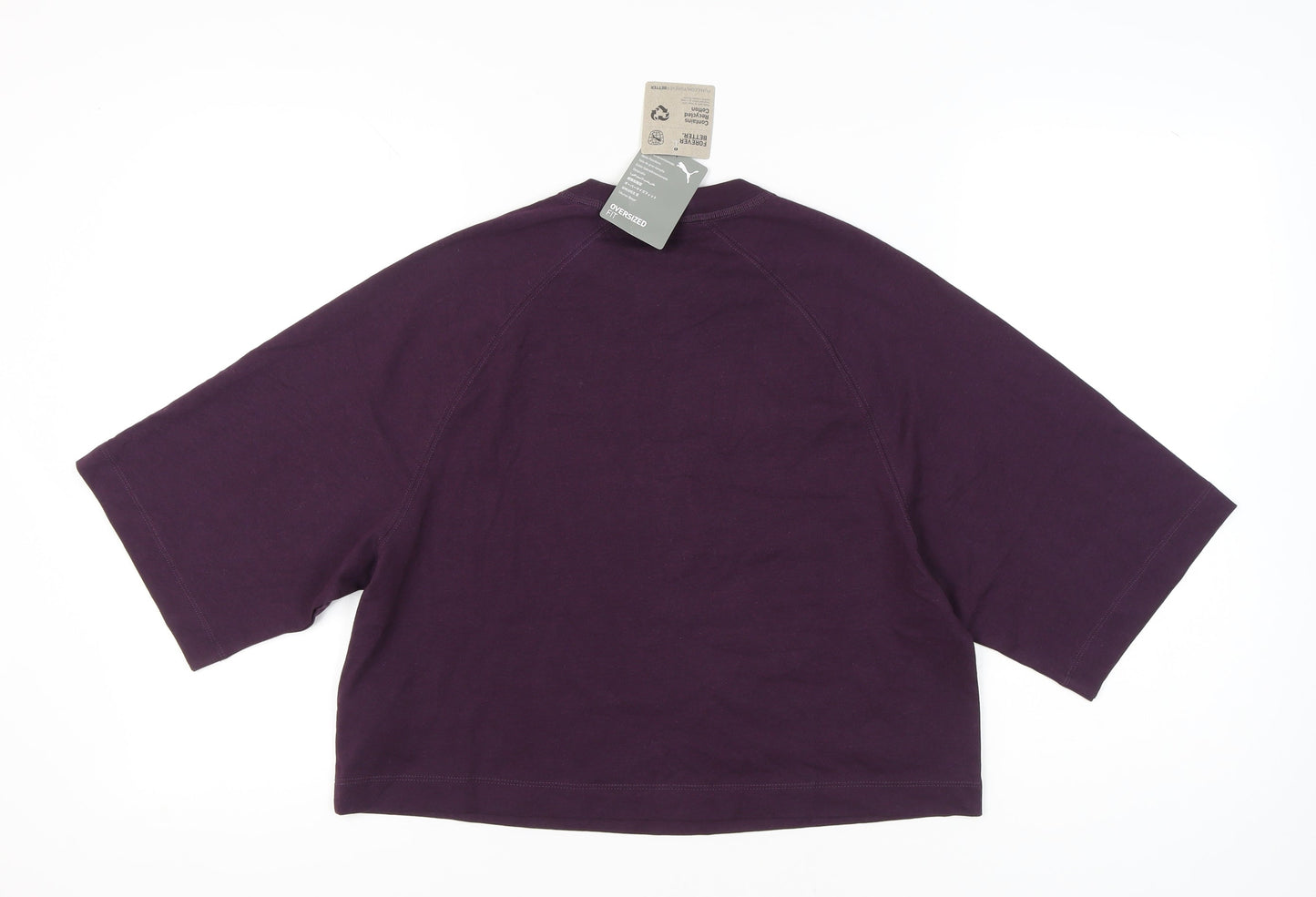 Puma Womens Purple Cropped T-Shirt M Raglan Sleeve Casual Sportswear