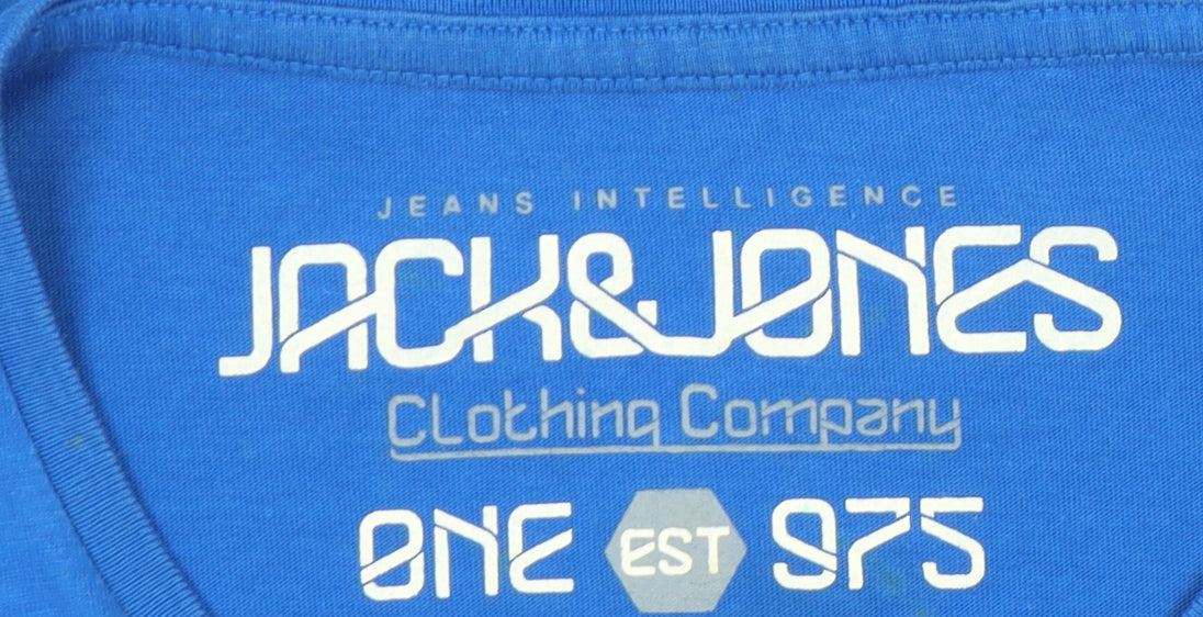 Jack & Jones Men's Blue Cotton Crew Neck Short Sleeve T-Shirt Size M