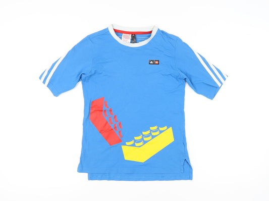 Adidas Boys Blue LEGO Graphic T-Shirt 9-10 Years Short Sleeve Cotton