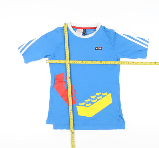 Adidas Boys Blue LEGO Graphic T-Shirt 9-10 Years Short Sleeve Cotton