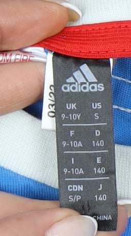 Adidas Boys Blue LEGO Graphic T-Shirt 9-10 Years Short Sleeve Cotton