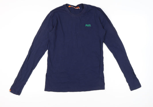 Superdry Men’s Blue Long Sleeve Crew Neck Cotton T-Shirt Size S