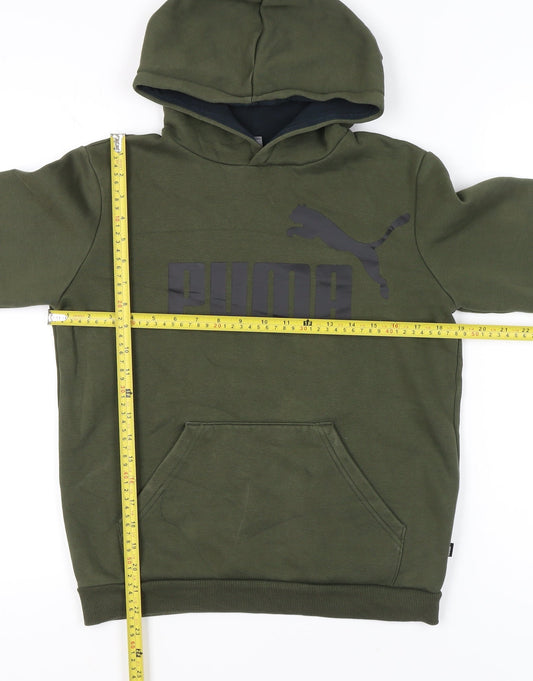Puma Unisex Kids Green Pullover Hoodie 14-15Y Logo Graphic Fleece