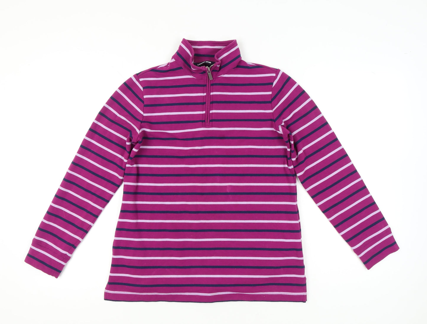 Lands' End Womens Pink XS Petite Striped 1/4 Zip Sweatshirt