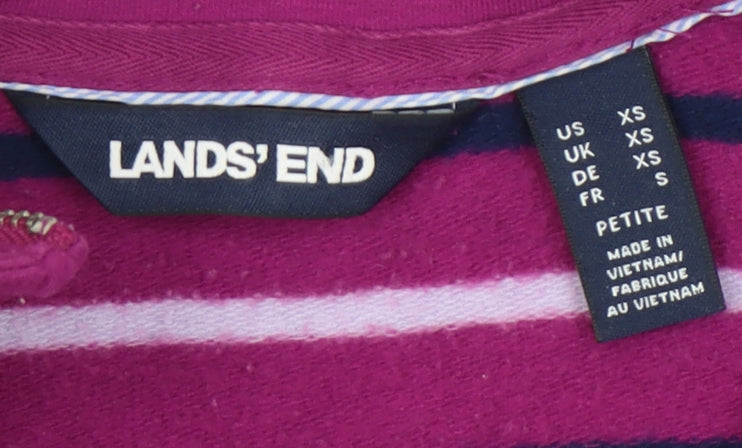 Lands' End Womens Pink XS Petite Striped 1/4 Zip Sweatshirt