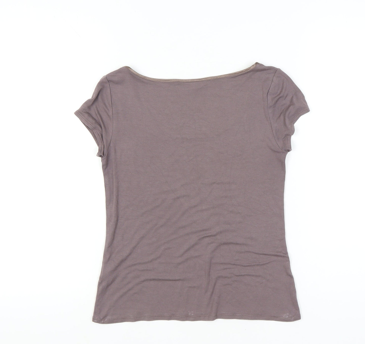L.K. Bennett Women Brown Scoop Neck Short Sleeve Jersey T-Shirt M