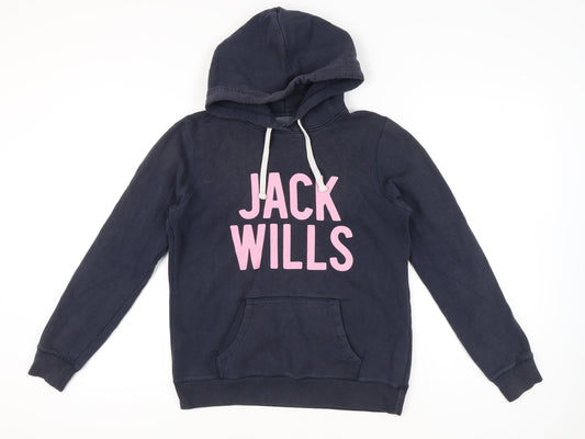 Jack Wills Womens Blue Hoodie Size 12 Pullover Logo Fleece