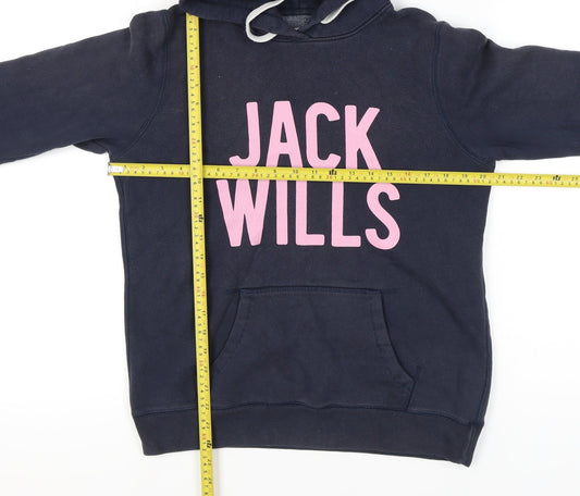 Jack Wills Womens Blue Hoodie Size 12 Pullover Logo Fleece