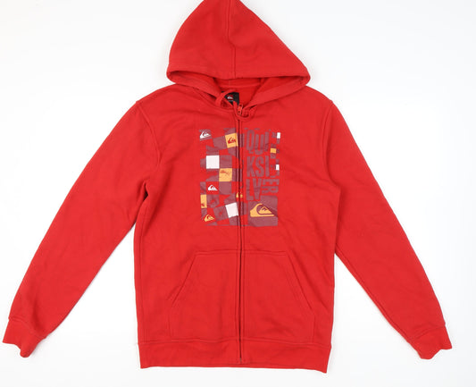 Quiksilver Men’s Red Full Zip Hoodie M Graphic Print Sportswear