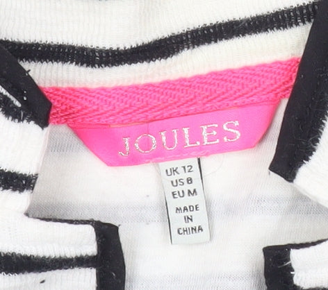 Joules Womens White Black Striped Cardigan UK 12 Collared Knit