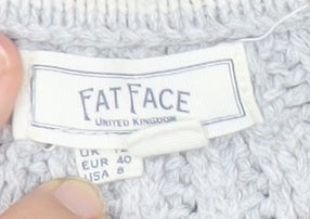 Fat Face Womens Grey Ivory Jumper Size 12 Crew Neck Long Sleeve
