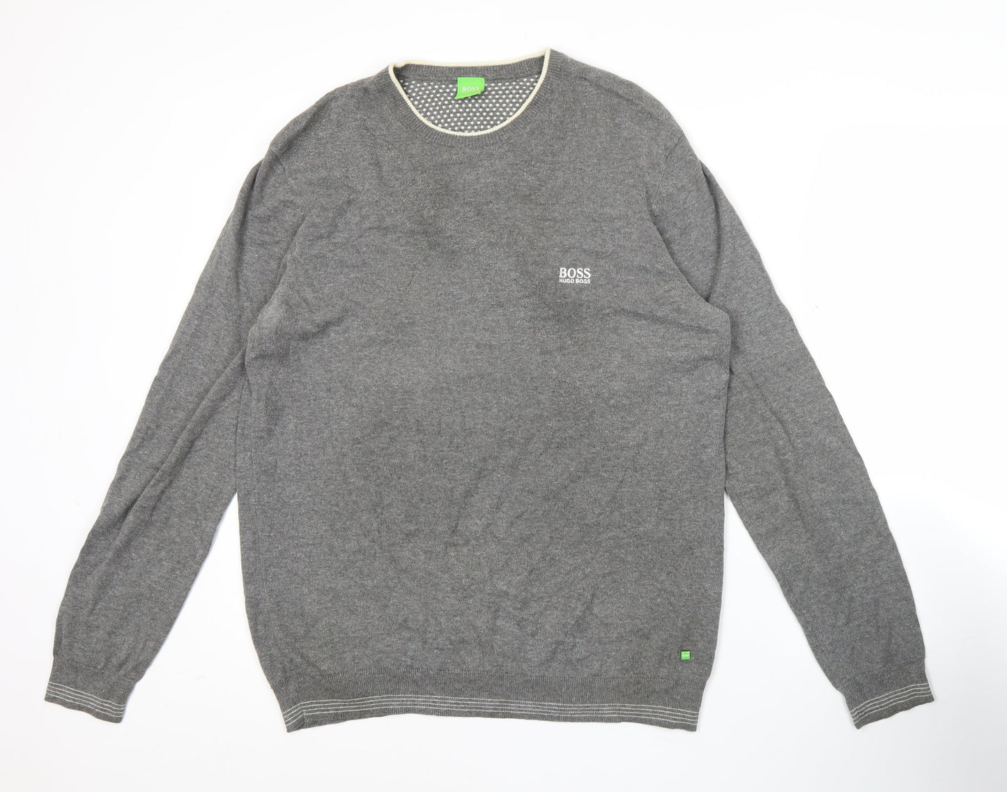 Hugo Boss Mens Grey Wool Cotton Jumper L Crew Neck Pullover