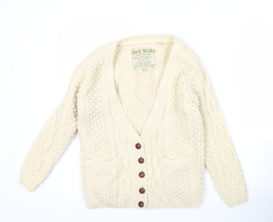 Jack Wills Womens Ivory Wool Chunky-Knit Cardigan UK 8