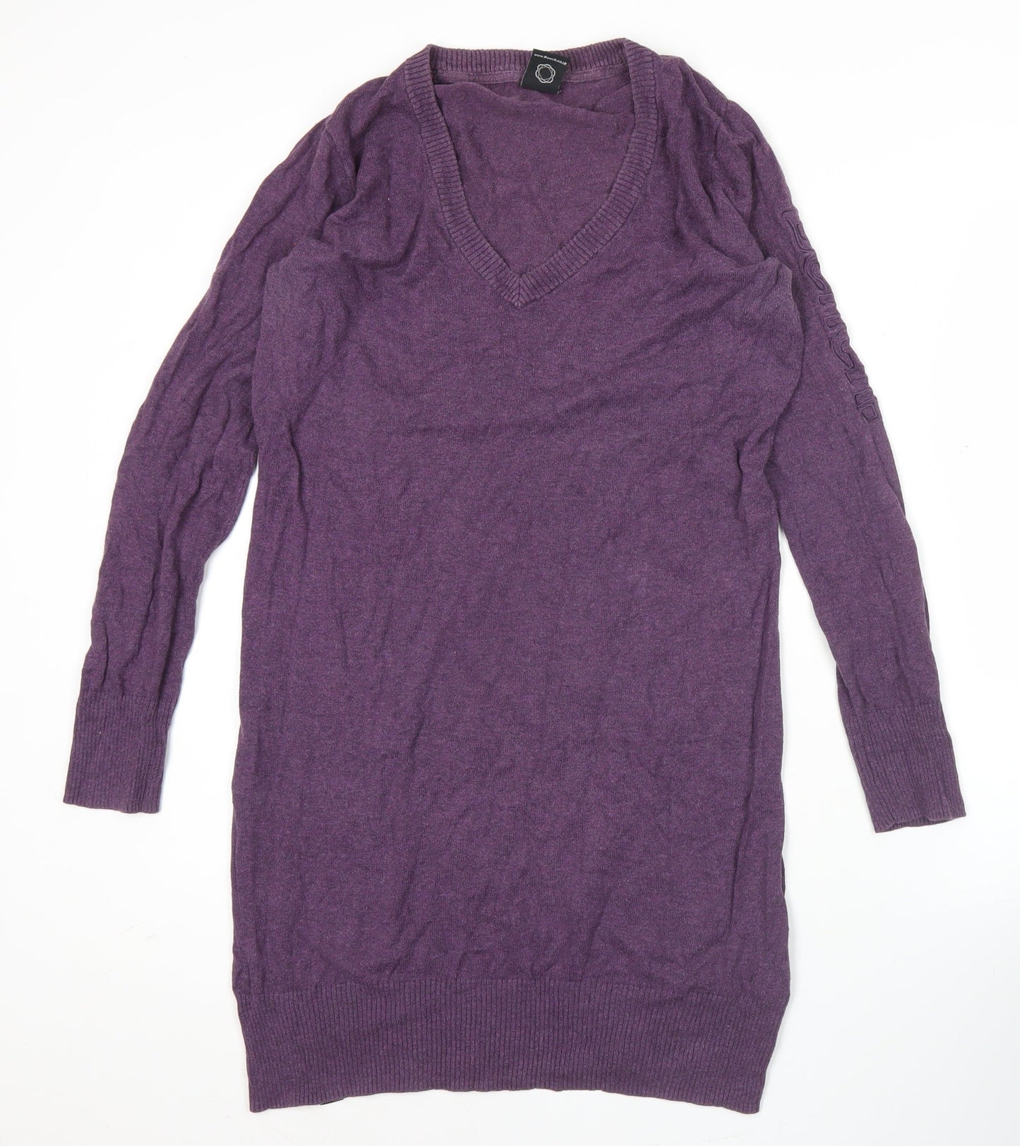 Bench Womens Purple Tunic Jumper Dress L Long Sleeve V-Neck Knit