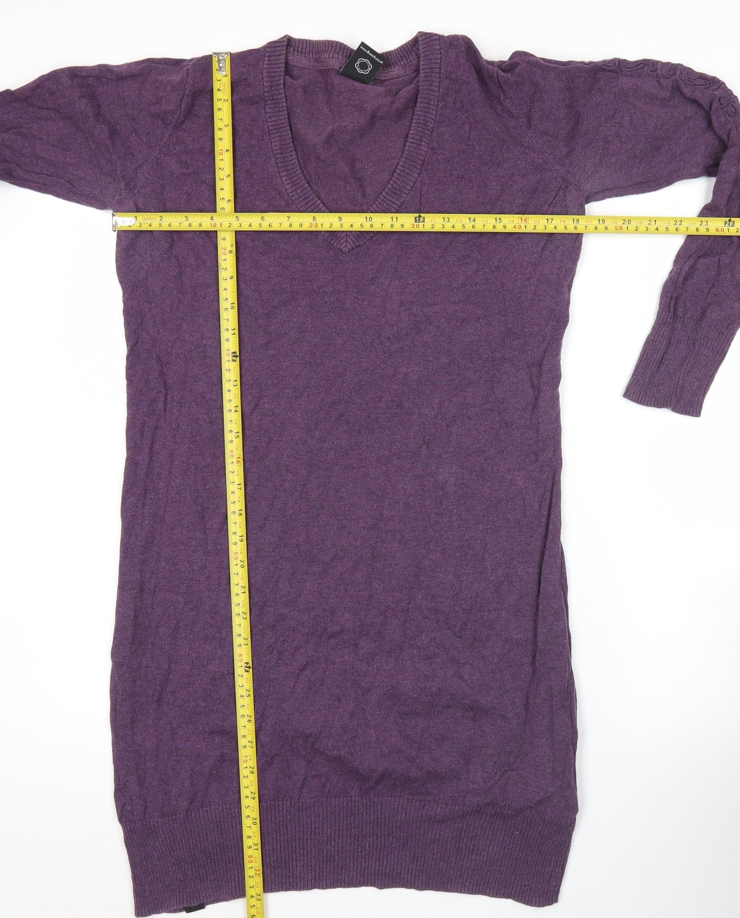 Bench Womens Purple Tunic Jumper Dress L Long Sleeve V-Neck Knit