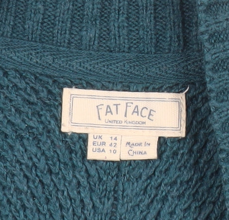 Fat Face Womens Green Tunic Jumper Size 14 Cotton Knit Long Sleeve