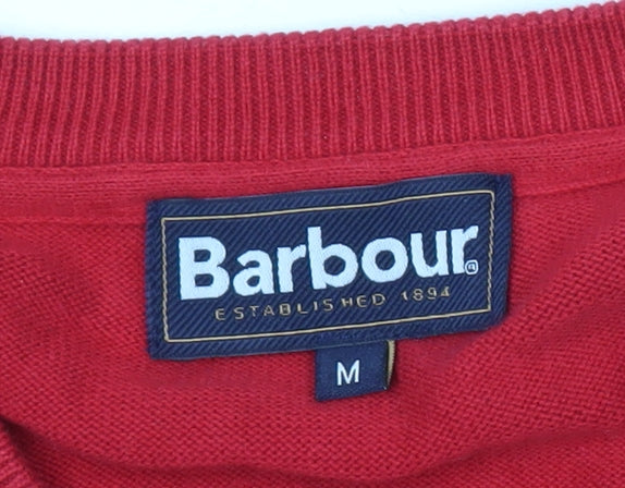 Barbour Men's Red V-Neck Cotton Jumper M Long Sleeve Pullover