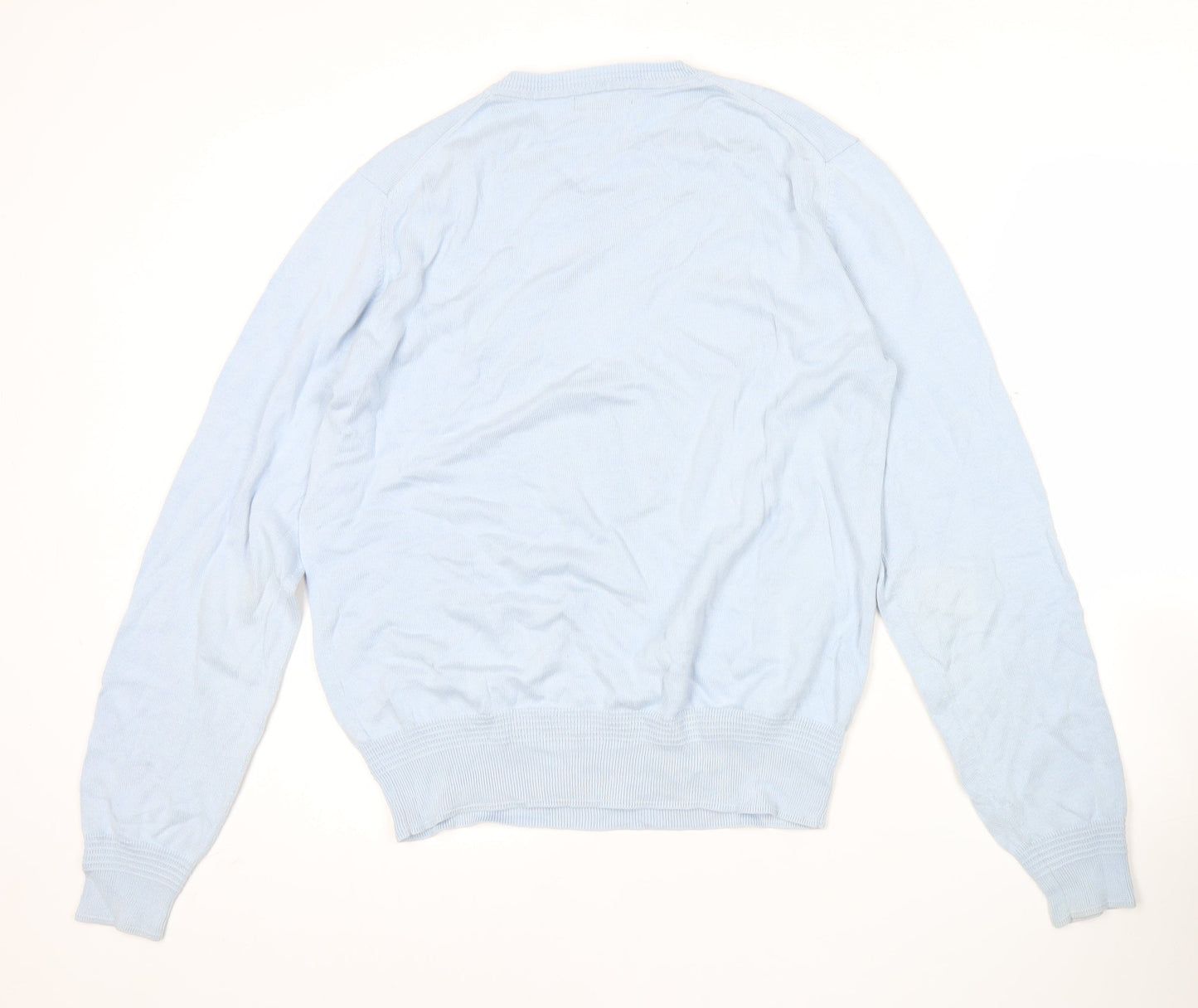 Lyle & Scott Men's Blue Cotton V-Neck Jumper Size M Long Sleeve