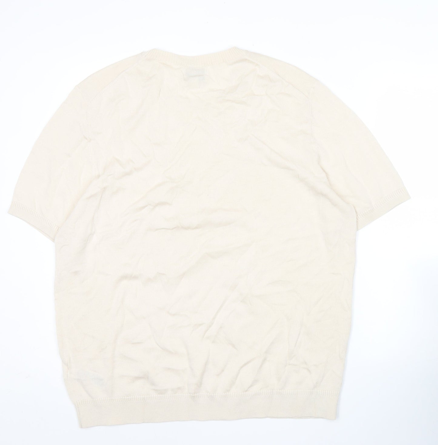 Jaeger Men’s Beige Merino Wool Silk Pullover Jumper 2XL Short Sleeve