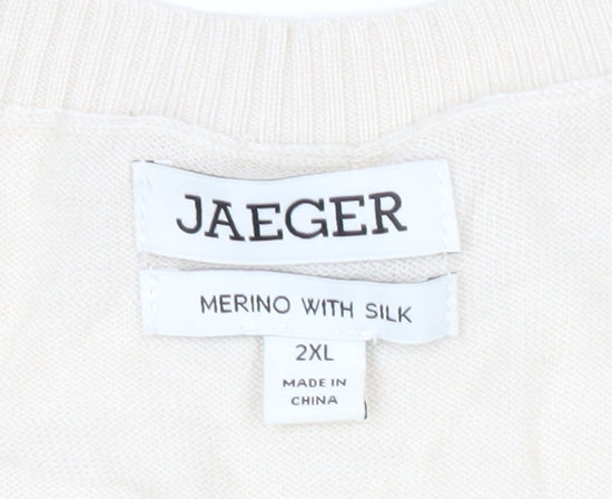 Jaeger Men’s Beige Merino Wool Silk Pullover Jumper 2XL Short Sleeve