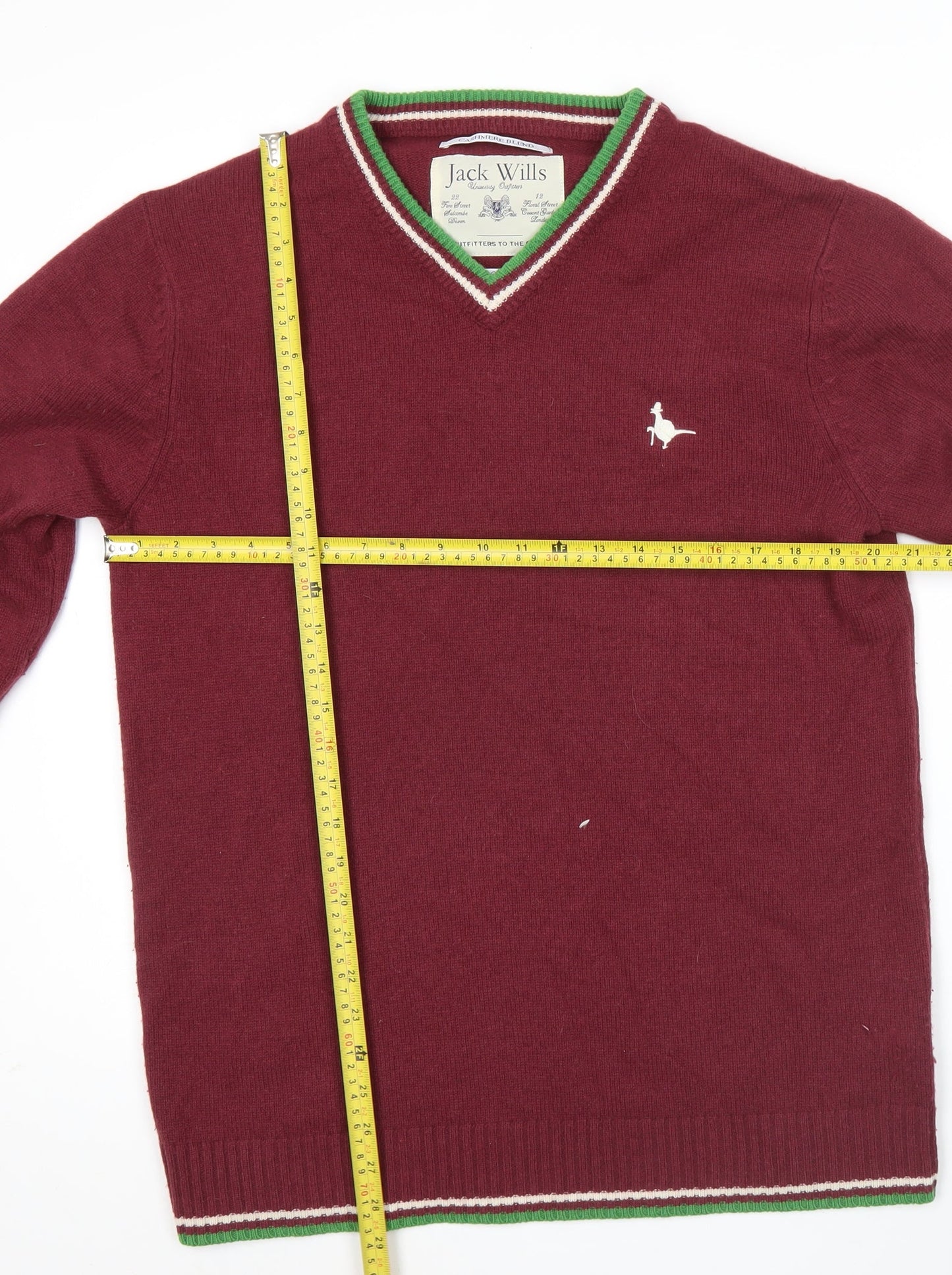 Jack Wills Mens Red Wool Cashmere V-Neck Jumper Size L