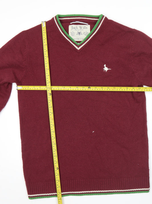 Jack Wills Mens Red Wool Cashmere V-Neck Jumper Size L