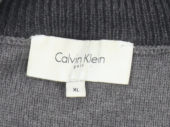 Calvin Klein Mens XL Grey Half Zip Mock Neck Jumper Golf Knit